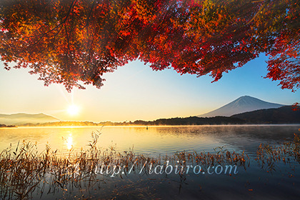 2022,11,09紅葉越しに河口湖の日の出と富士山を望む109b.jpg